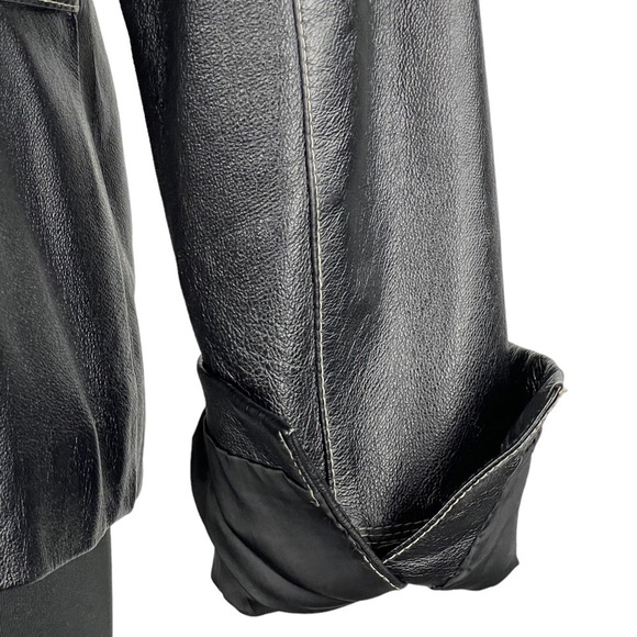 VINTAGE COLEBROOK 90S BLACK LEATHER STITCHED CLASSIC COLLARED ZIP UP MOTO JACKET - Picture 14 of 16